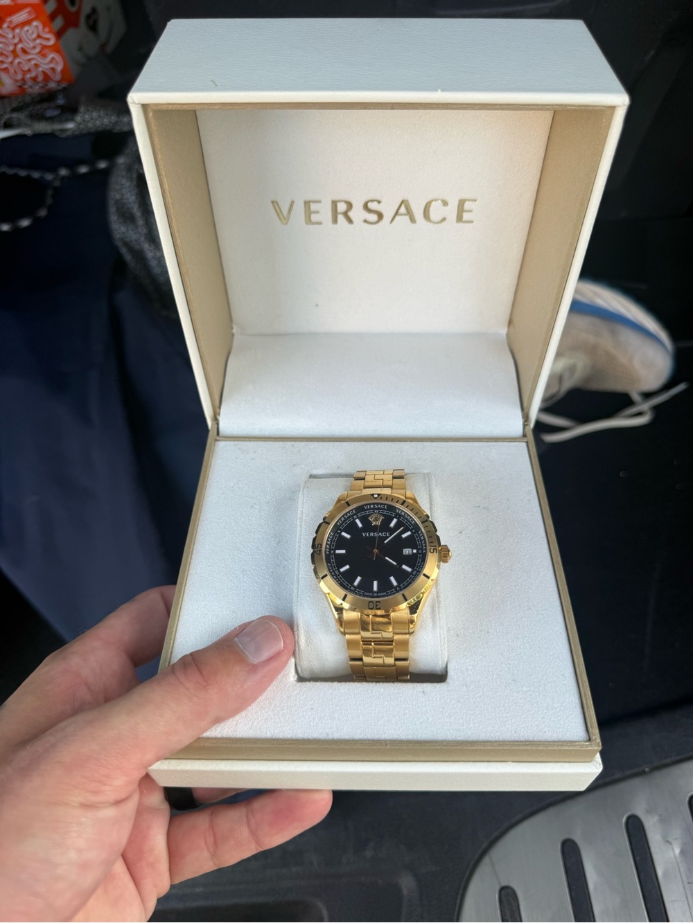 Versace Gold-Tone Bracelet Watch with Black Dial